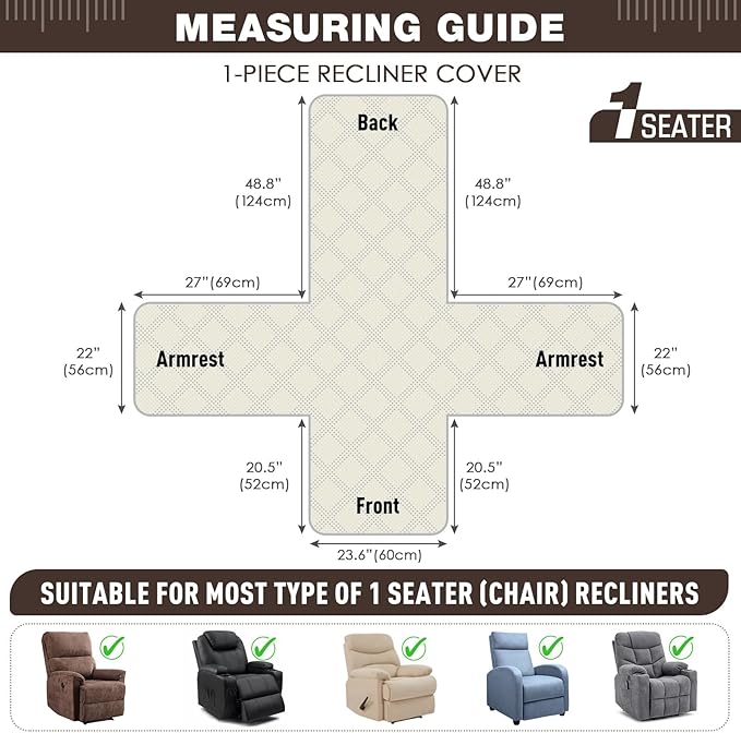 TAOCOCO 100% Waterproof Recliner Chair Cover -23.6inch