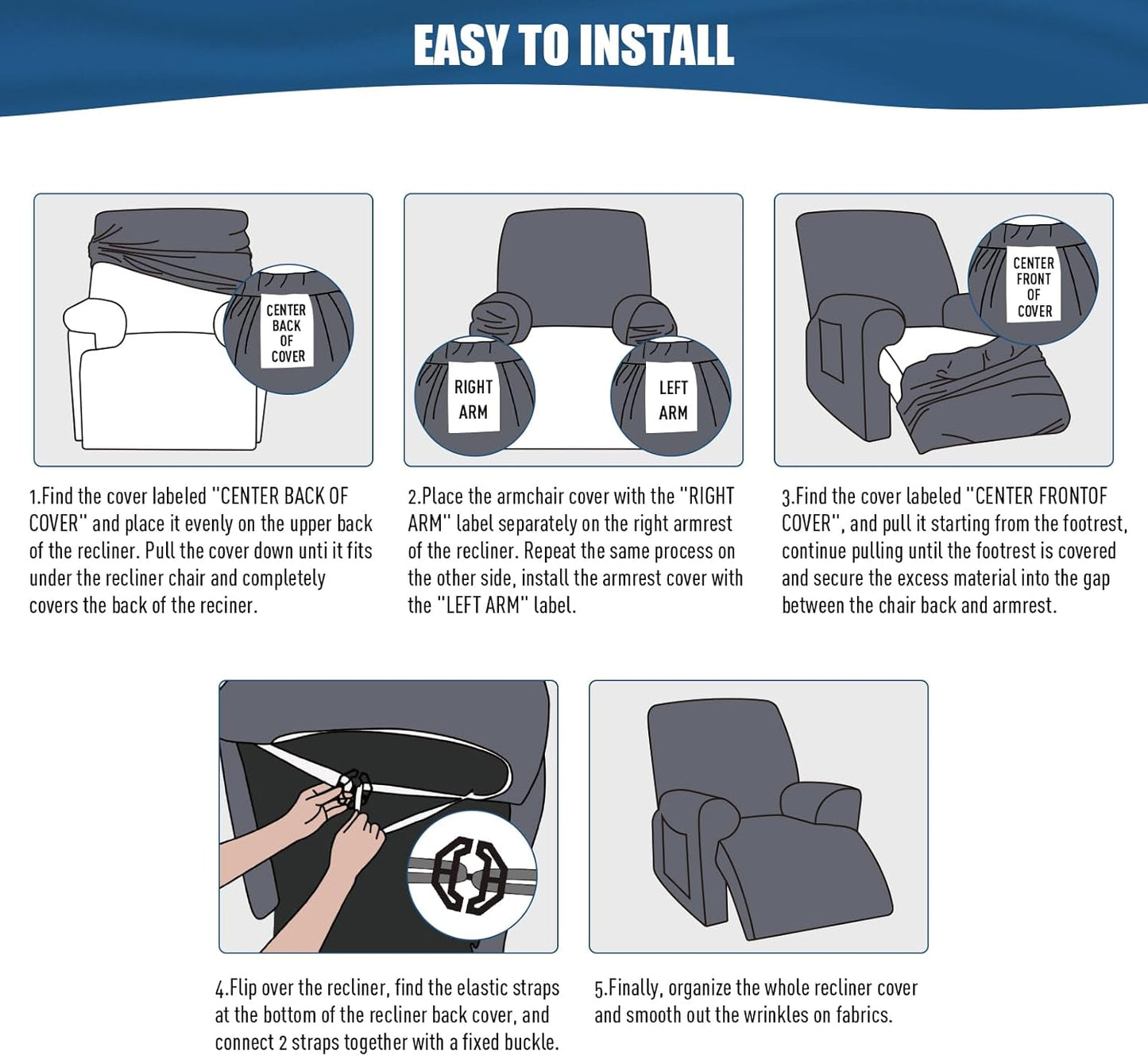 Recliner Chair Covers 4-Pieces for Oversized Recliner - 1 seat