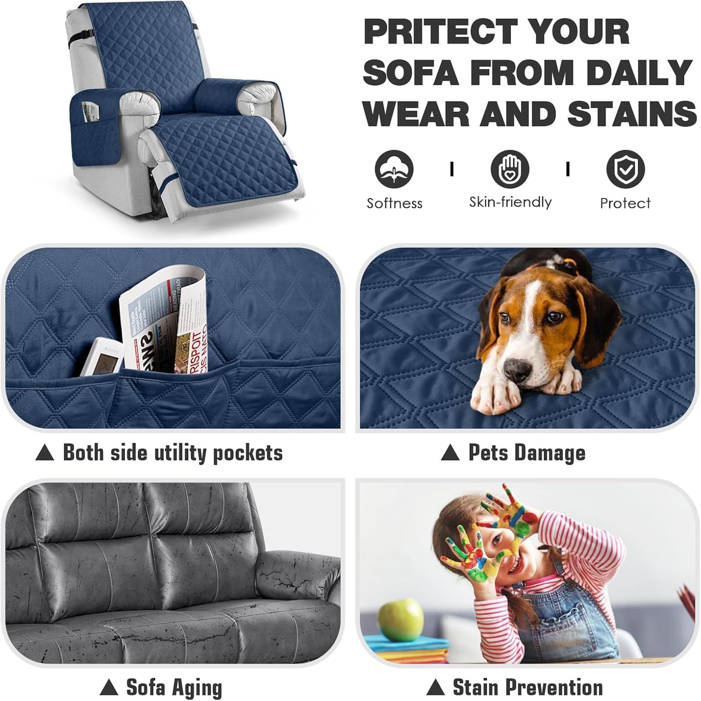 TAOCOCO 100% Waterproof Non-Slip 1-Seater Recliner Chair Cover - 28 Inch