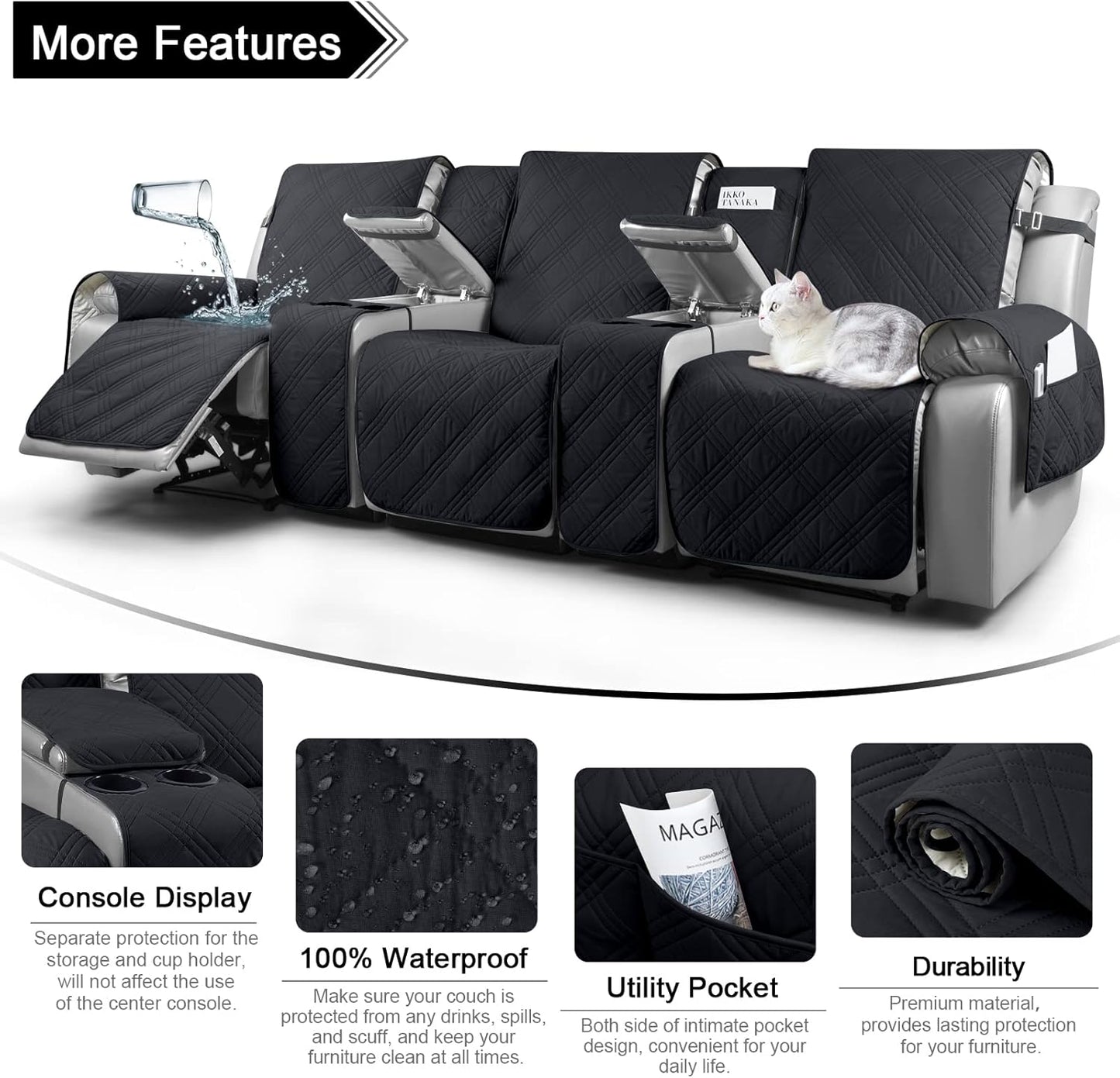 100% Waterproof Recliner Cover with Center Console -3 Seat