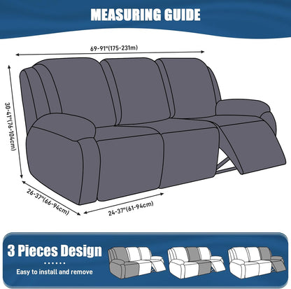 3-Piece Stretch Polyester 3-Seater Recliner Sofa Slipcover