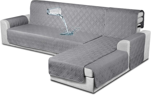 TAOCOCO 100% Waterproof Sectional Couch Covers L Shaped Sofa Covers Chaise Lounge Cover 3pcs Reversible Couch Covers for Sectional Sofa Pet Kids Furniture Protector with Elastic Straps(Small, Gray)