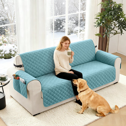 TAOCOCO Sofa Protector 100% Waterproof Sofa Covers 3 Seater,Sofa Slipcovers with Storage Pockets,Anti Slip Couch Covers(Sky Blue)