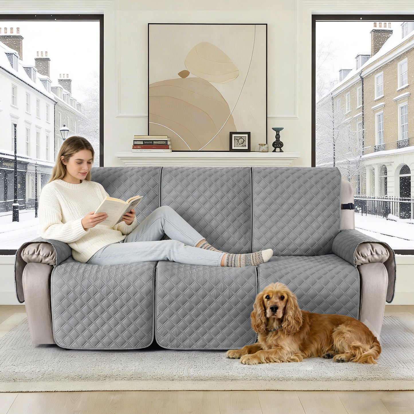 TAOCOCO 3 Seater Recliner Covers,Armchair Slipcovers,Waterproof Recliner Protector,Armchair Covers with Pockets,Anti Slip Reclining Sofa Covers,Arm Chair Covers for Pets/Dogs (Light Grey)