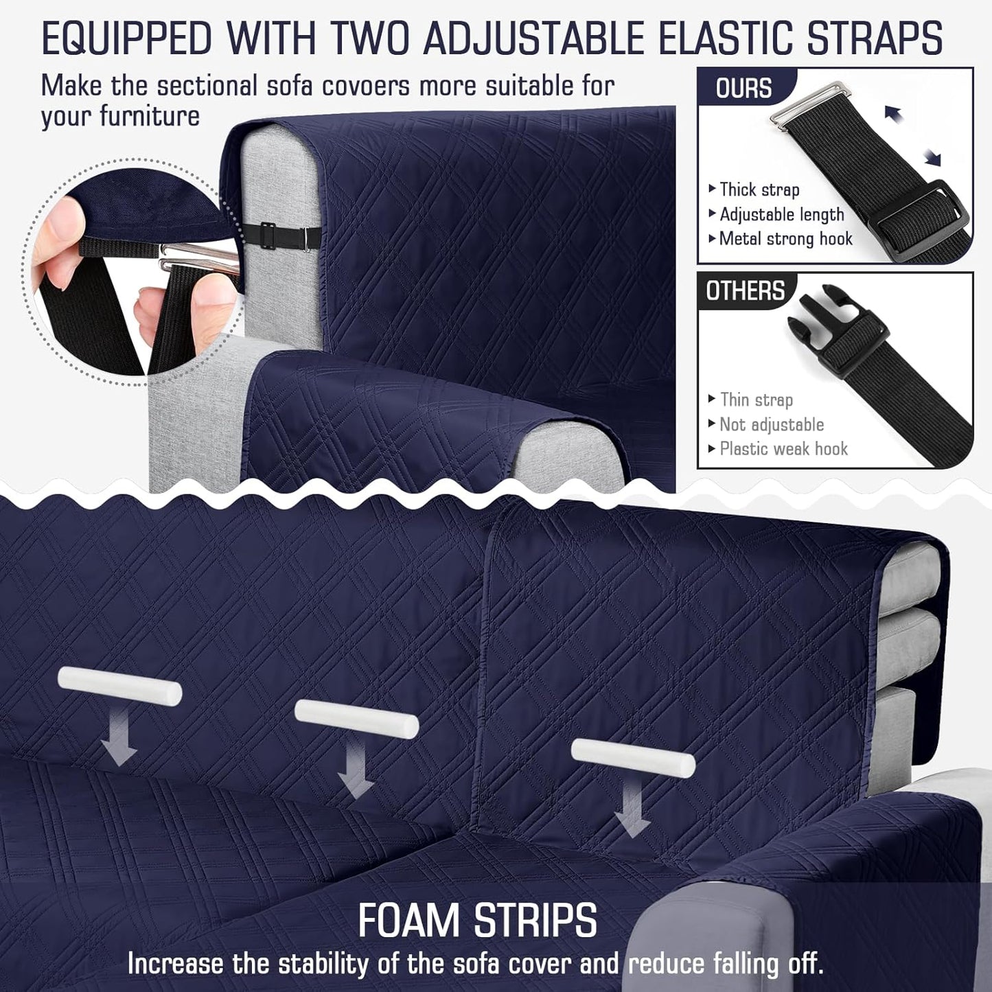TAOCOCO 100% Waterproof 3-Piece Reversible L-Shaped Sectional Sofa Cover with Chaise,X-Large