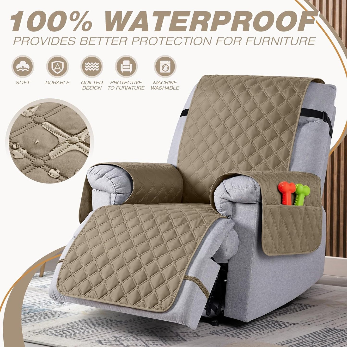 TAOCOCO 100% Waterproof 1-Seater Recliner Cover, 28 Inch