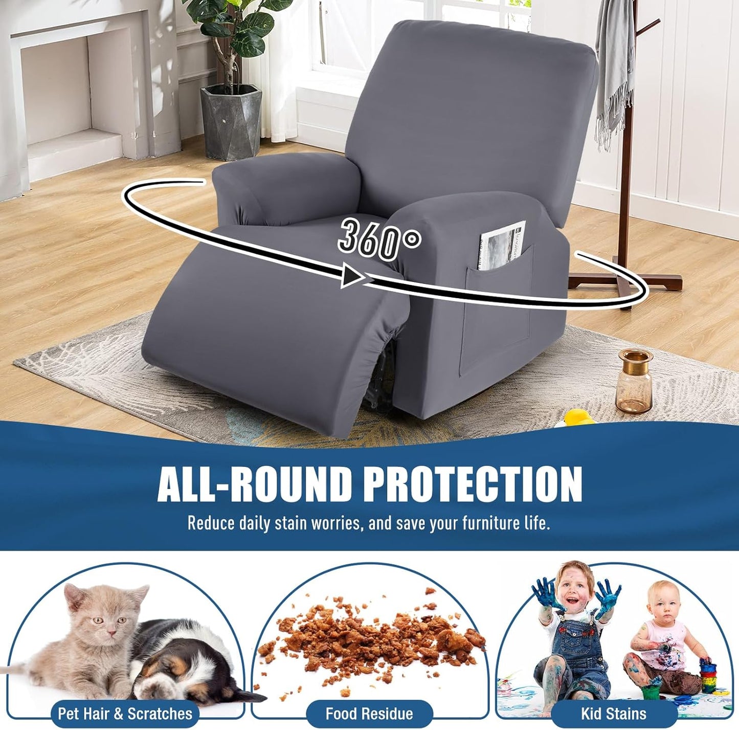 Recliner Chair Covers 4-Pieces for Oversized Recliner - 1 seat