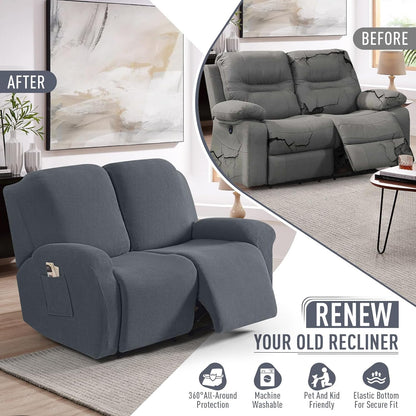 TAOCOCO Recliner Loveseat Slipcover 6 Pieces Dual Recliner Sofa Covers for 2 Seat