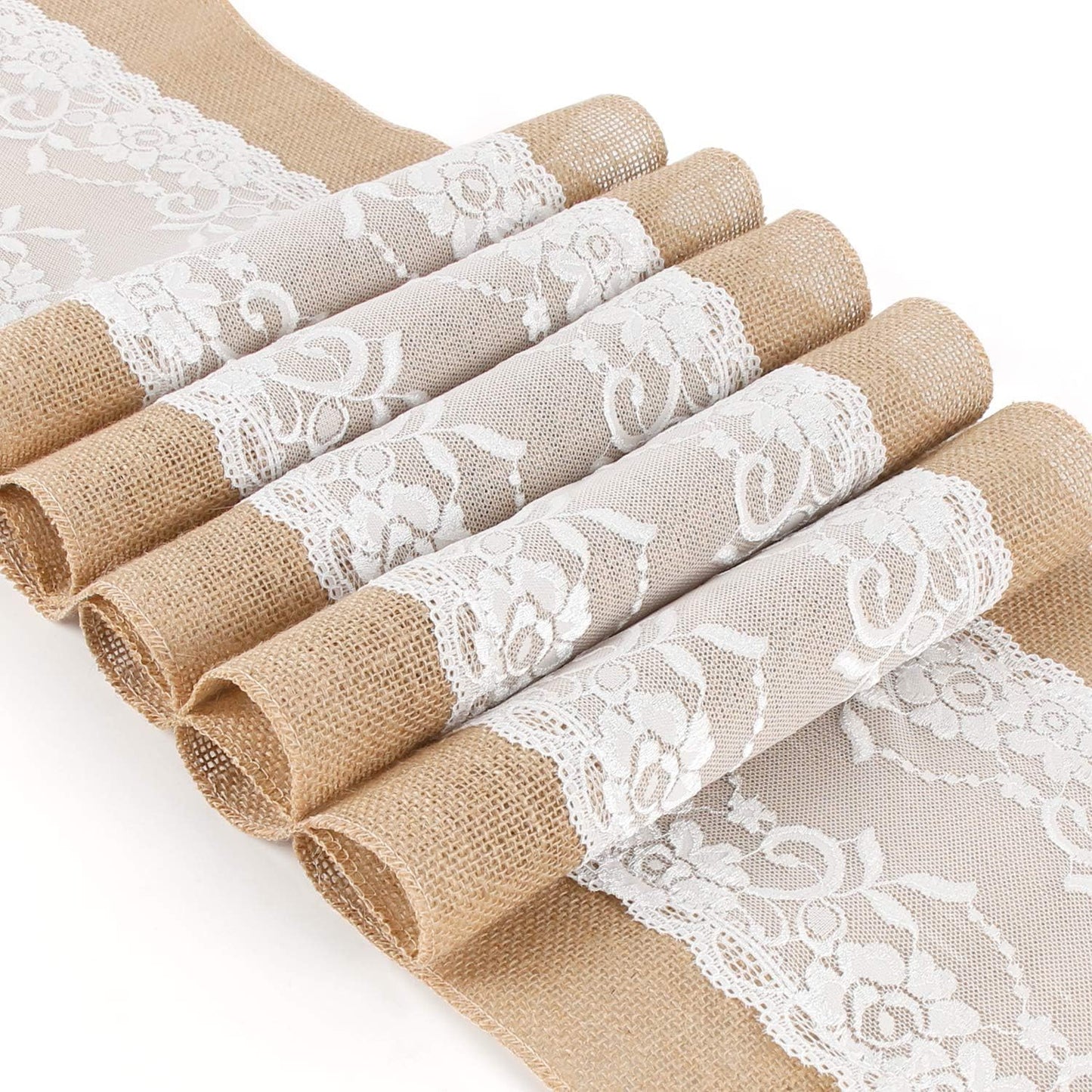 TAOCOCO 5 Pieces Place Mats with Lace Hessian Rustic Country for Wedding Festival Event Table Decoration 30 x 275 cm