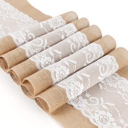 TAOCOCO 5 Pieces Place Mats with Lace Hessian Rustic Country for Wedding Festival Event Table Decoration 30 x 275 cm