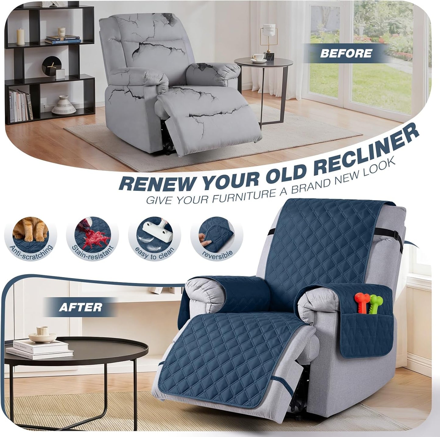 TAOCOCO 100% Waterproof 1-Seater Recliner Cover, 25 Inch