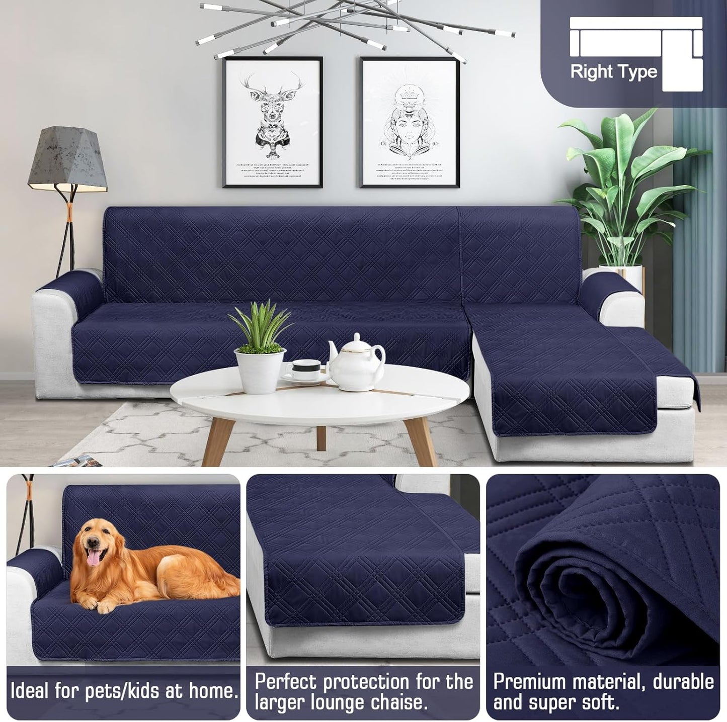 TAOCOCO 100% Waterproof 3-Piece Reversible L-Shaped Sectional Sofa Cover with Chaise,X-Large