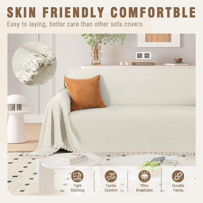 Couch Cover Blanket with Tassels for 3 Cushion Couch