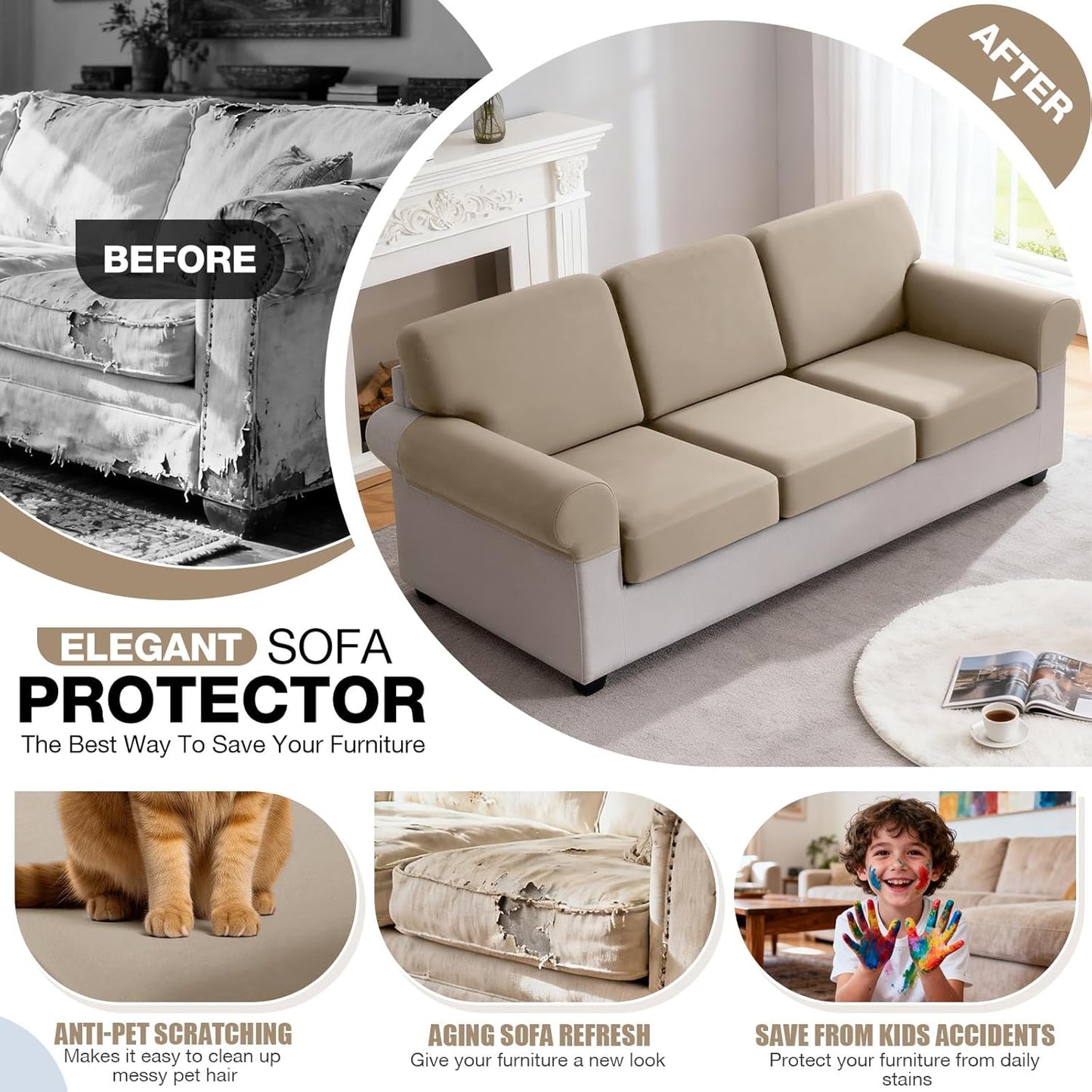 TAOCOCO 1 Piece Stretch Polyester Couch Cushion Covers for L-Shaped Sectional Chaise Sofa