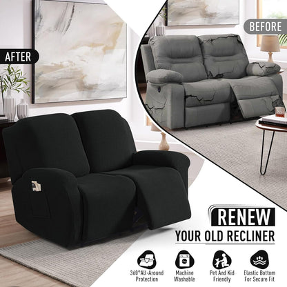 TAOCOCO 6-Piece 2XL Dual Recliner Loveseat Slipcover, Stretch Jacquard 2-Seater Sofa Cover