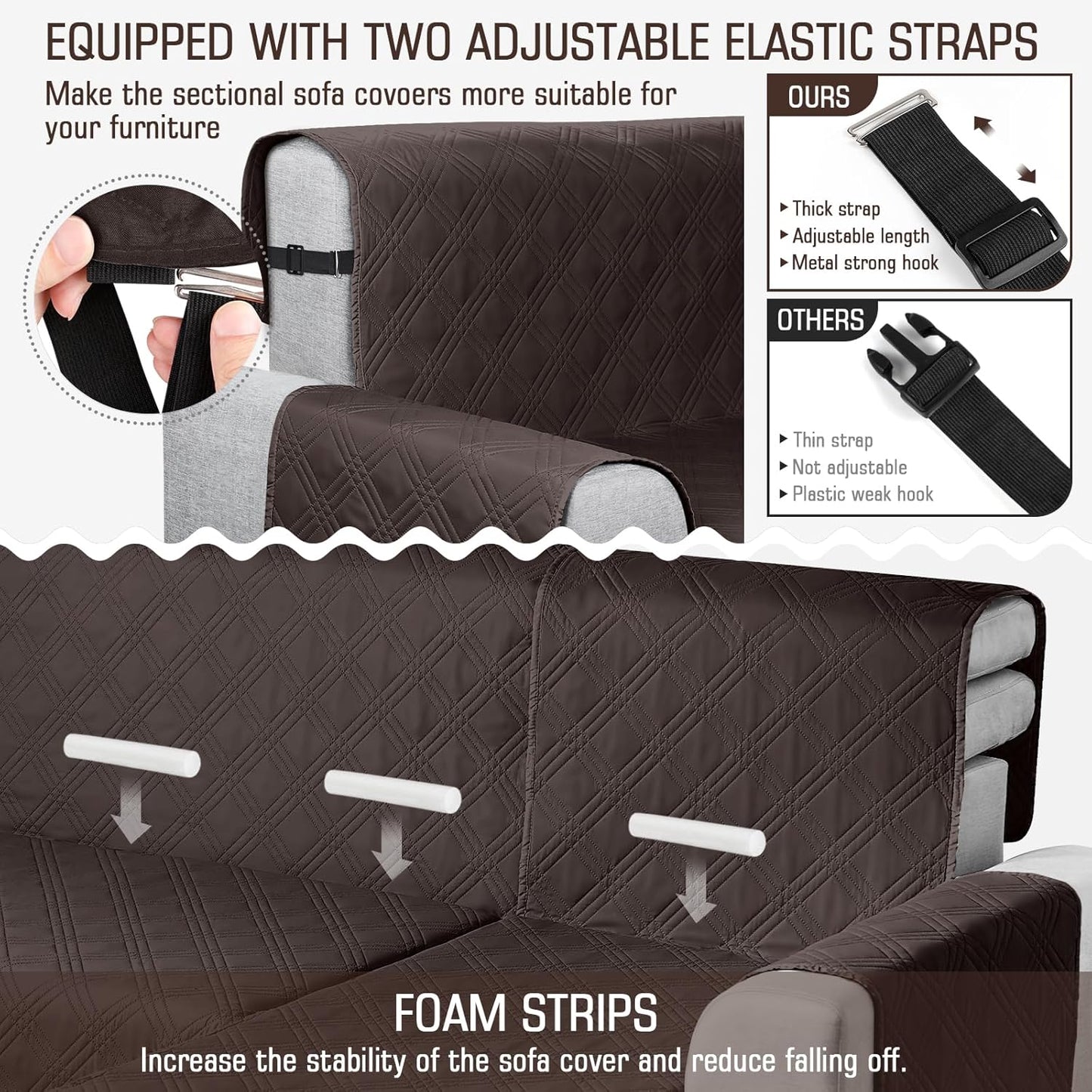 TAOCOCO 100% Waterproof 3-Piece Reversible L-Shaped Sectional Sofa Cover with Chaise, Large Size