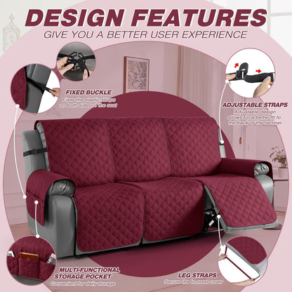 TAOCOCO 100% Waterproof 3-Seater Recliner Couch Cover with Leg Straps, Reversible Washable Furniture Protector for Pets & Kids