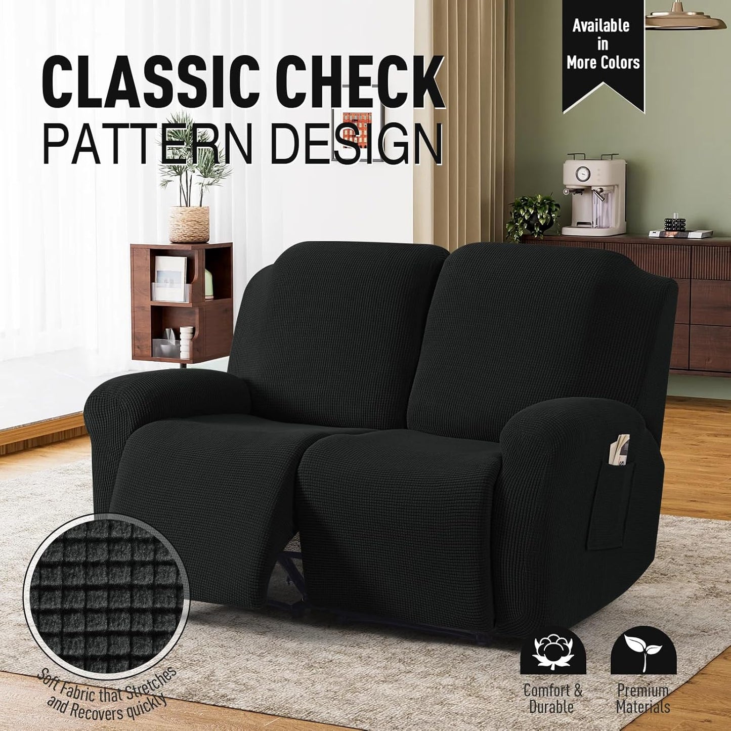 TAOCOCO 6-Piece 2XL Dual Recliner Loveseat Slipcover, Stretch Jacquard 2-Seater Sofa Cover