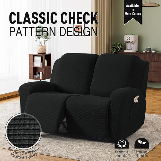 TAOCOCO 6-Piece 2XL Dual Recliner Loveseat Slipcover, Stretch Jacquard 2-Seater Sofa Cover