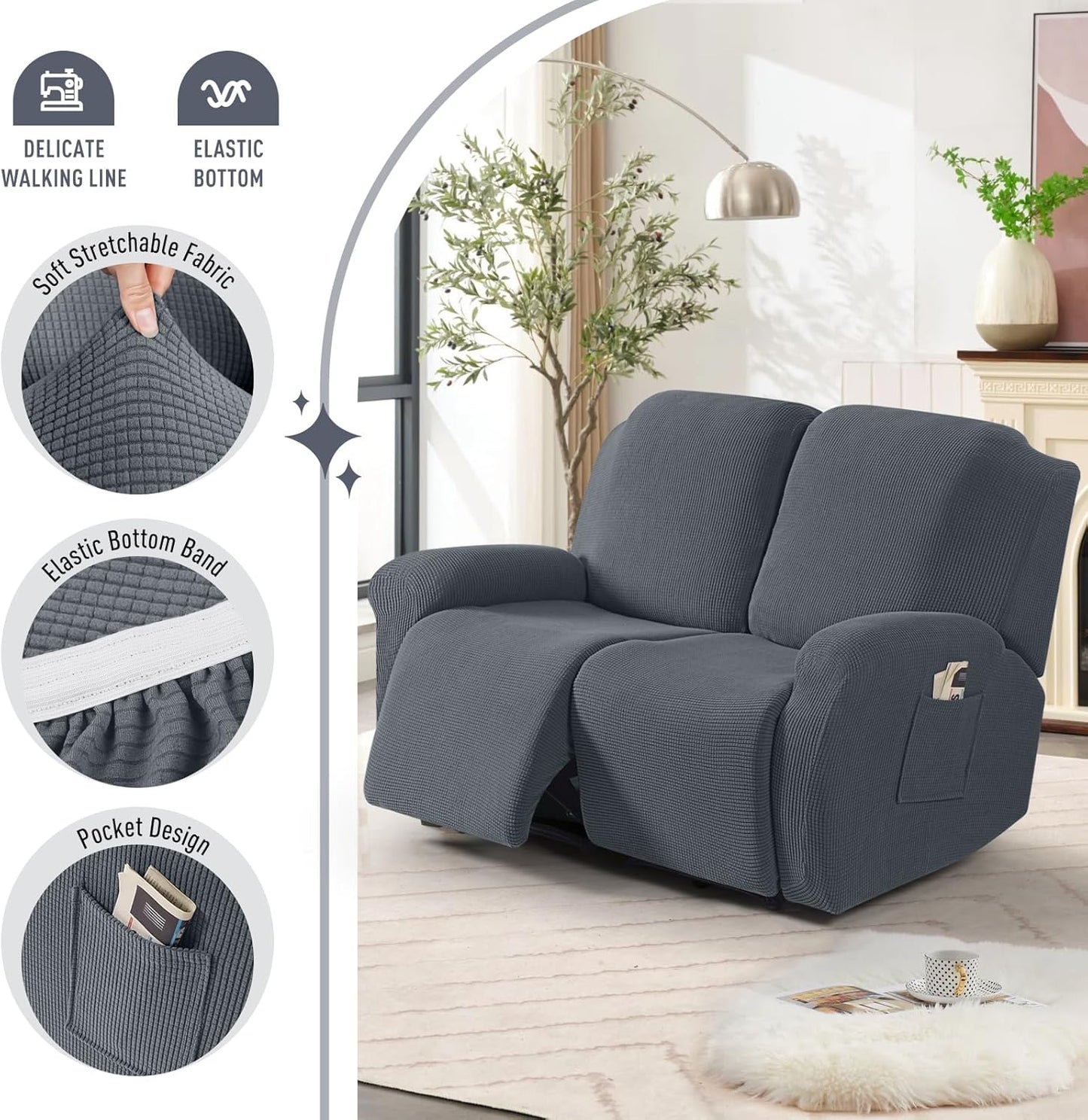 TAOCOCO Recliner Loveseat Slipcover 6 Pieces Dual Recliner Sofa Covers for 2 Seat