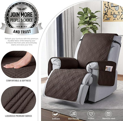 TAOCOCO 100% Waterproof 25 Inch Oversized 1-Seater Recliner Chair Cover with Side Pocket & Anti-Slip Straps