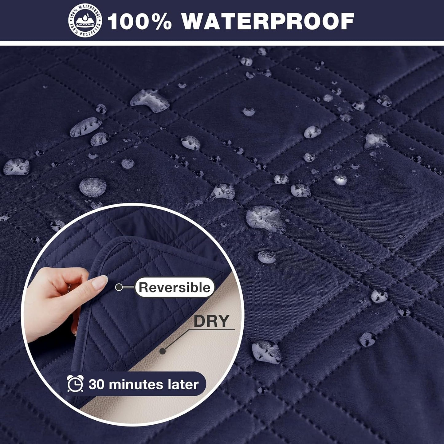 TAOCOCO 100% Waterproof 3-Piece Reversible L-Shaped Sectional Sofa Cover with Chaise,X-Large