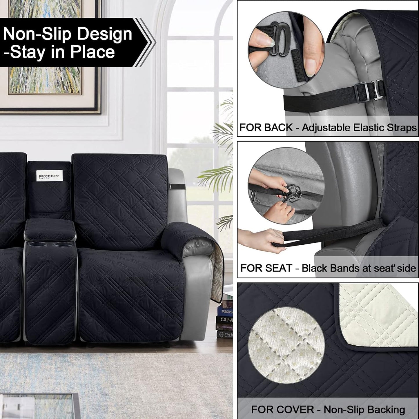 100% Waterproof Recliner Cover with Center Console -3 Seat
