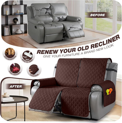 TAOCOCO 100% Waterproof 2-Seater Recliner Cover with Leg Straps, Reversible Washable Pet Sofa Protector