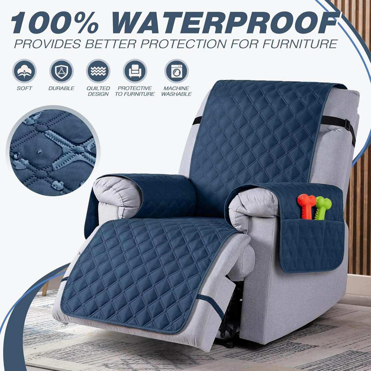 TAOCOCO 100% Waterproof 1-Seater Recliner Cover, 25 Inch