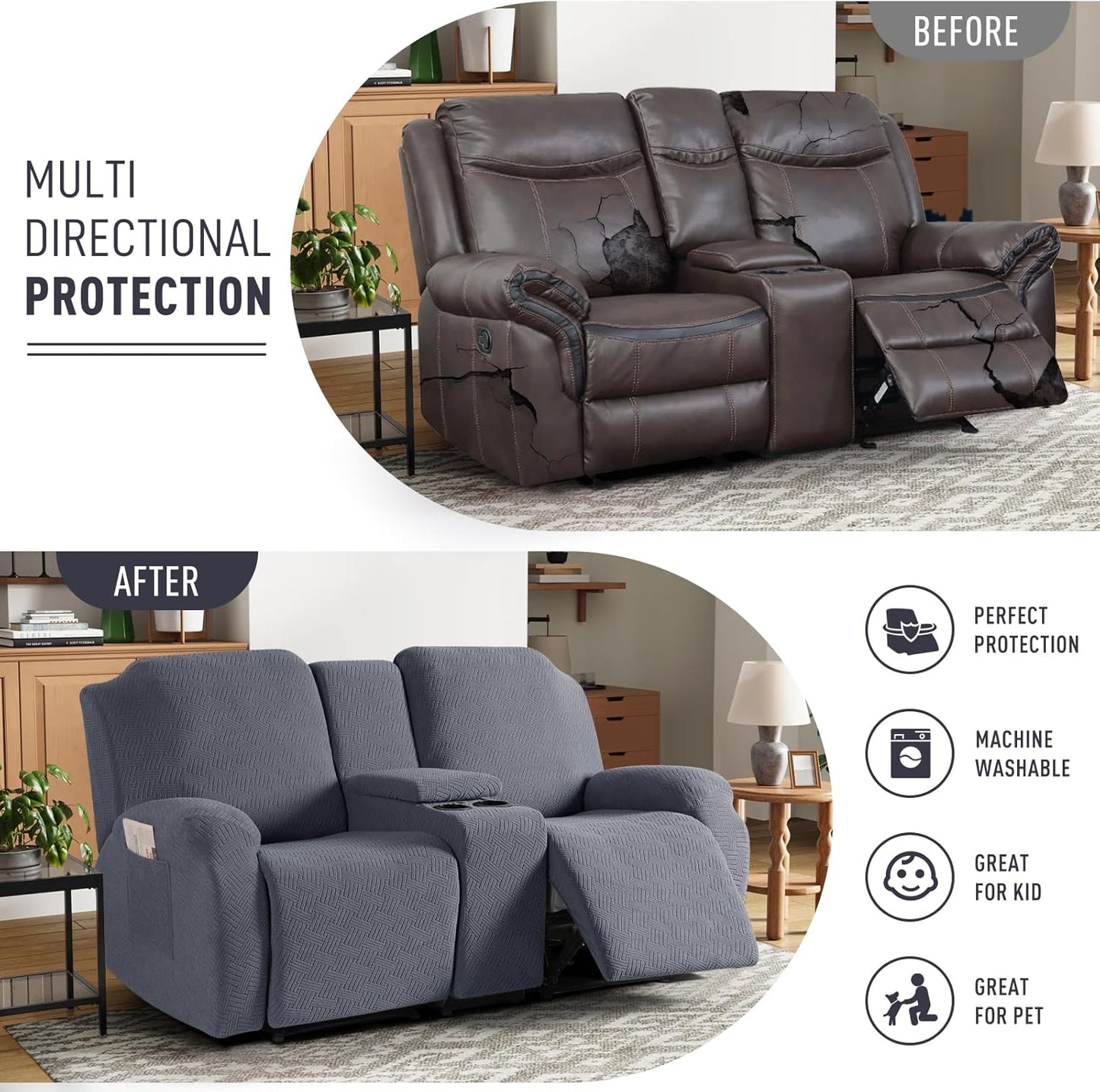 Loveseat Recliner Covers with Middle Console