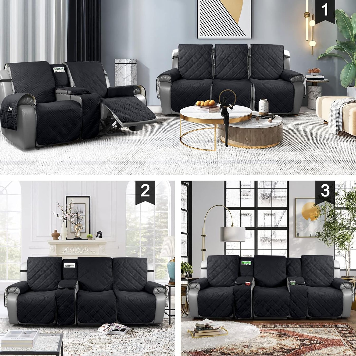 100% Waterproof Recliner Cover with Center Console -3 Seat