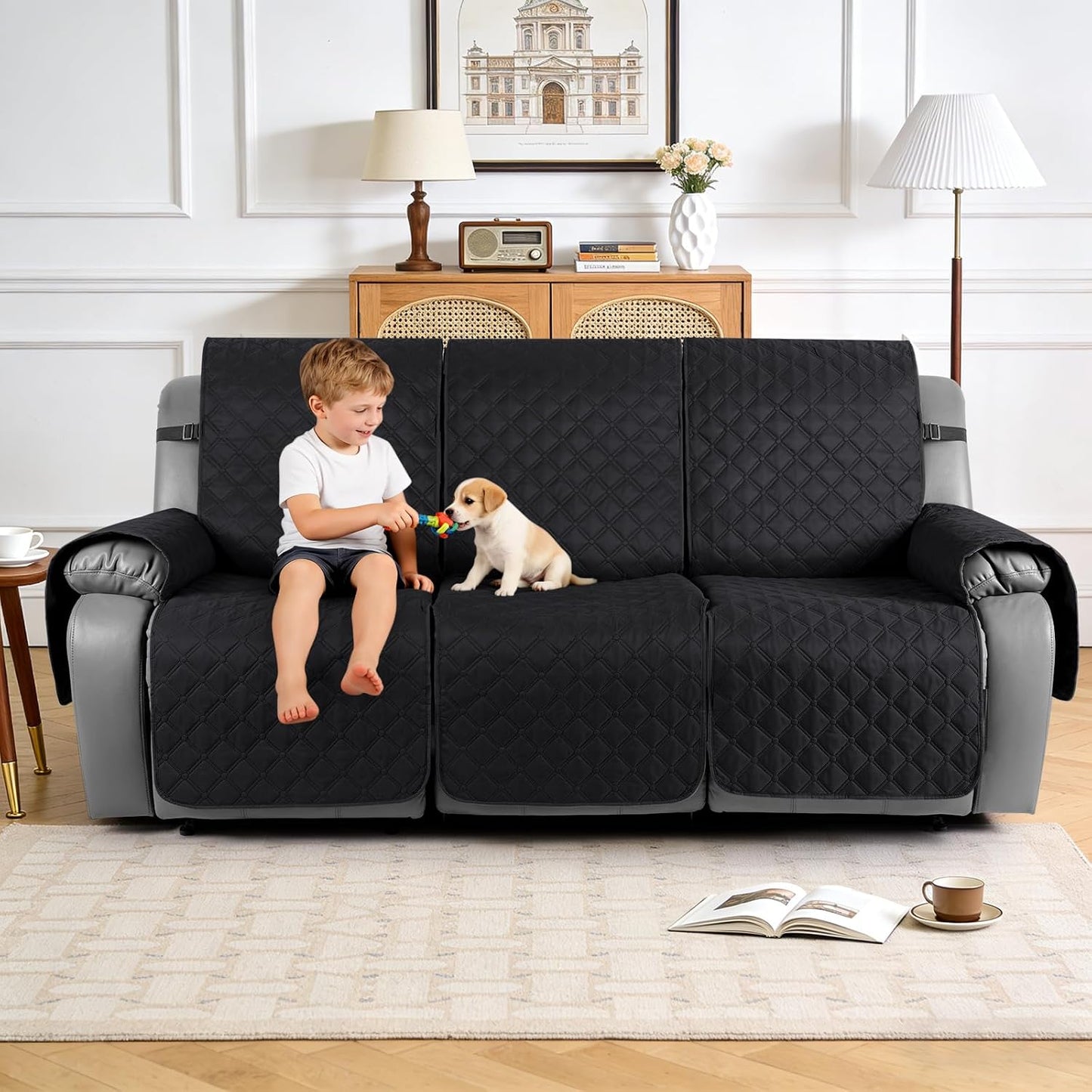 TAOCOCO 100% Waterproof 3-Seater Recliner Couch Cover with Leg Straps, Reversible Washable Furniture Protector for Pets & Kids