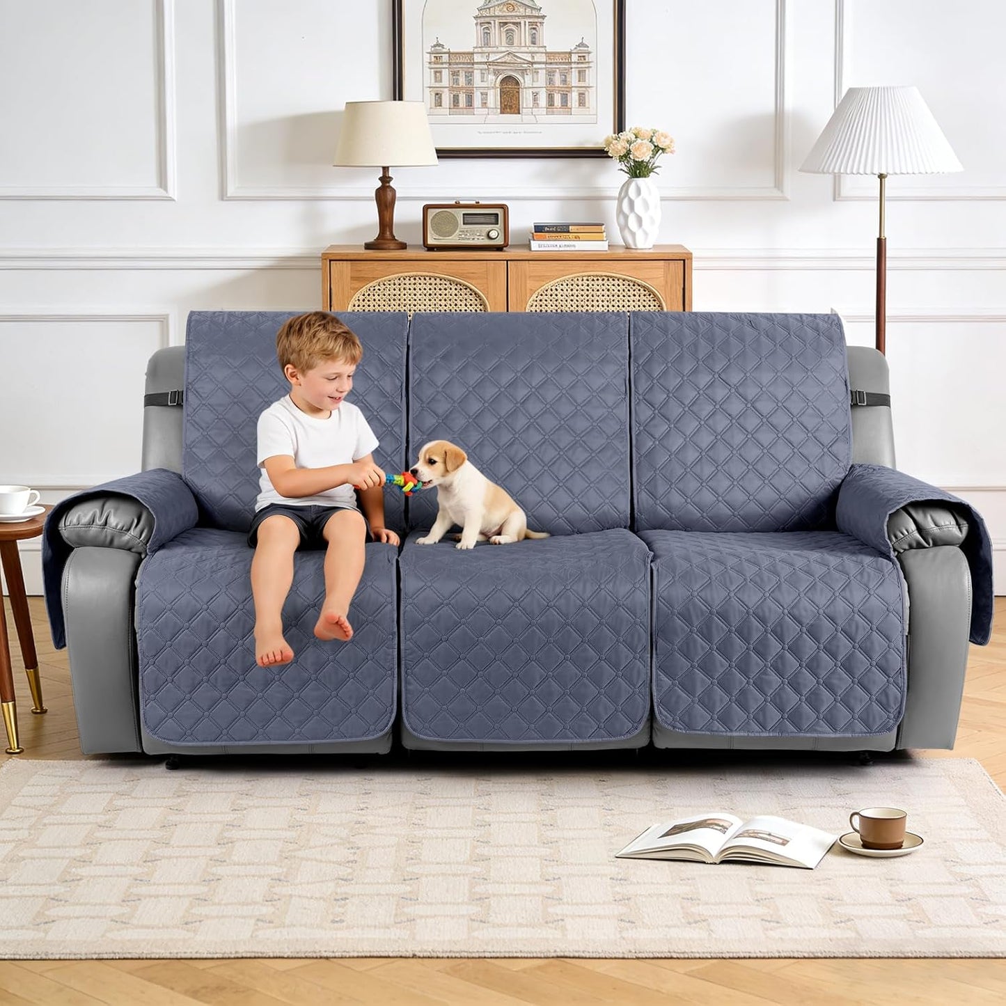 TAOCOCO 100% Waterproof 3-Seater Recliner Couch Cover with Leg Straps, Reversible Washable Furniture Protector for Pets & Kids