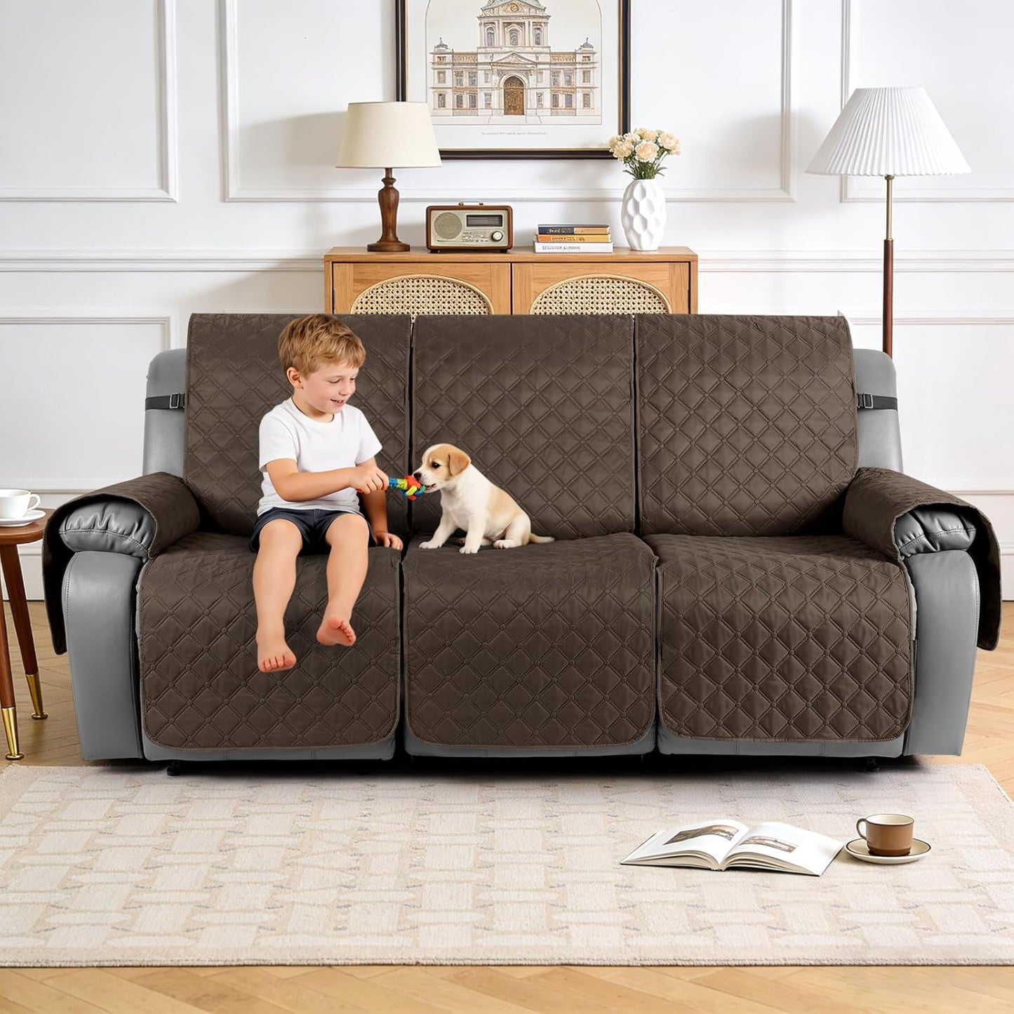 TAOCOCO 100% Waterproof 3-Seater Recliner Couch Cover with Leg Straps, Reversible Washable Furniture Protector for Pets & Kids