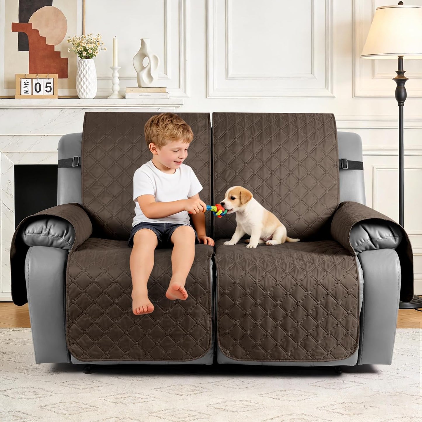 TAOCOCO 100% Waterproof 2-Seater Recliner Cover with Leg Straps, Reversible Washable Pet Sofa Protector