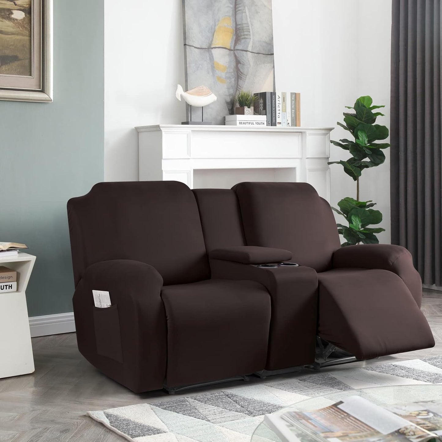 Stretch Recliner Loveseat Covers with Console 4 Piece Recliner Chair Covers