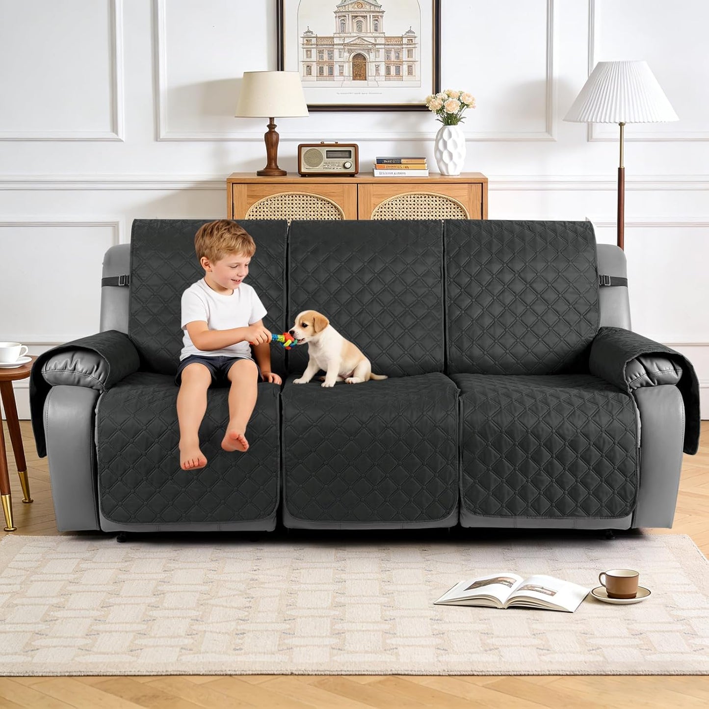 TAOCOCO 100% Waterproof 3-Seater Recliner Couch Cover with Leg Straps, Reversible Washable Furniture Protector for Pets & Kids