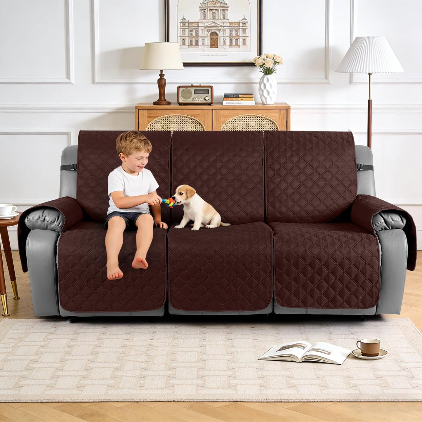 TAOCOCO 100% Waterproof 3-Seater Recliner Couch Cover with Leg Straps, Reversible Washable Furniture Protector for Pets & Kids