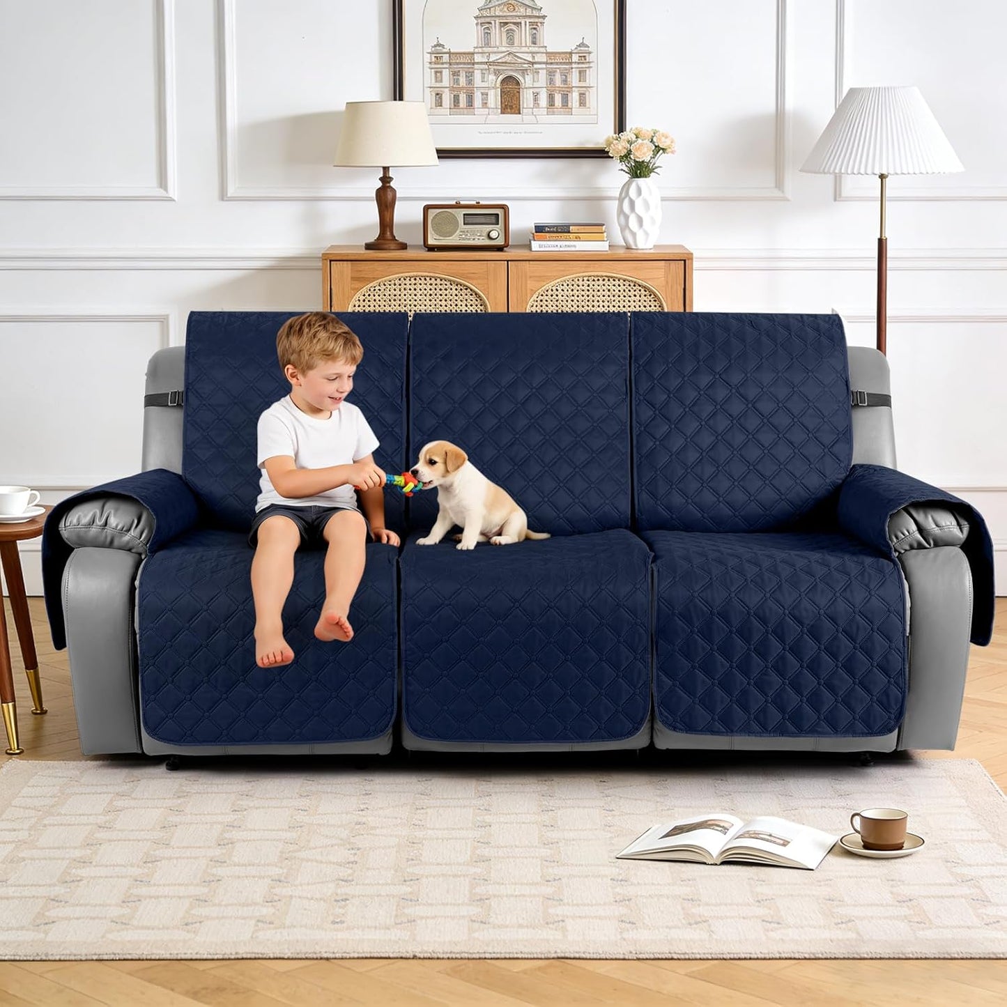 TAOCOCO 100% Waterproof 3-Seater Recliner Couch Cover with Leg Straps, Reversible Washable Furniture Protector for Pets & Kids