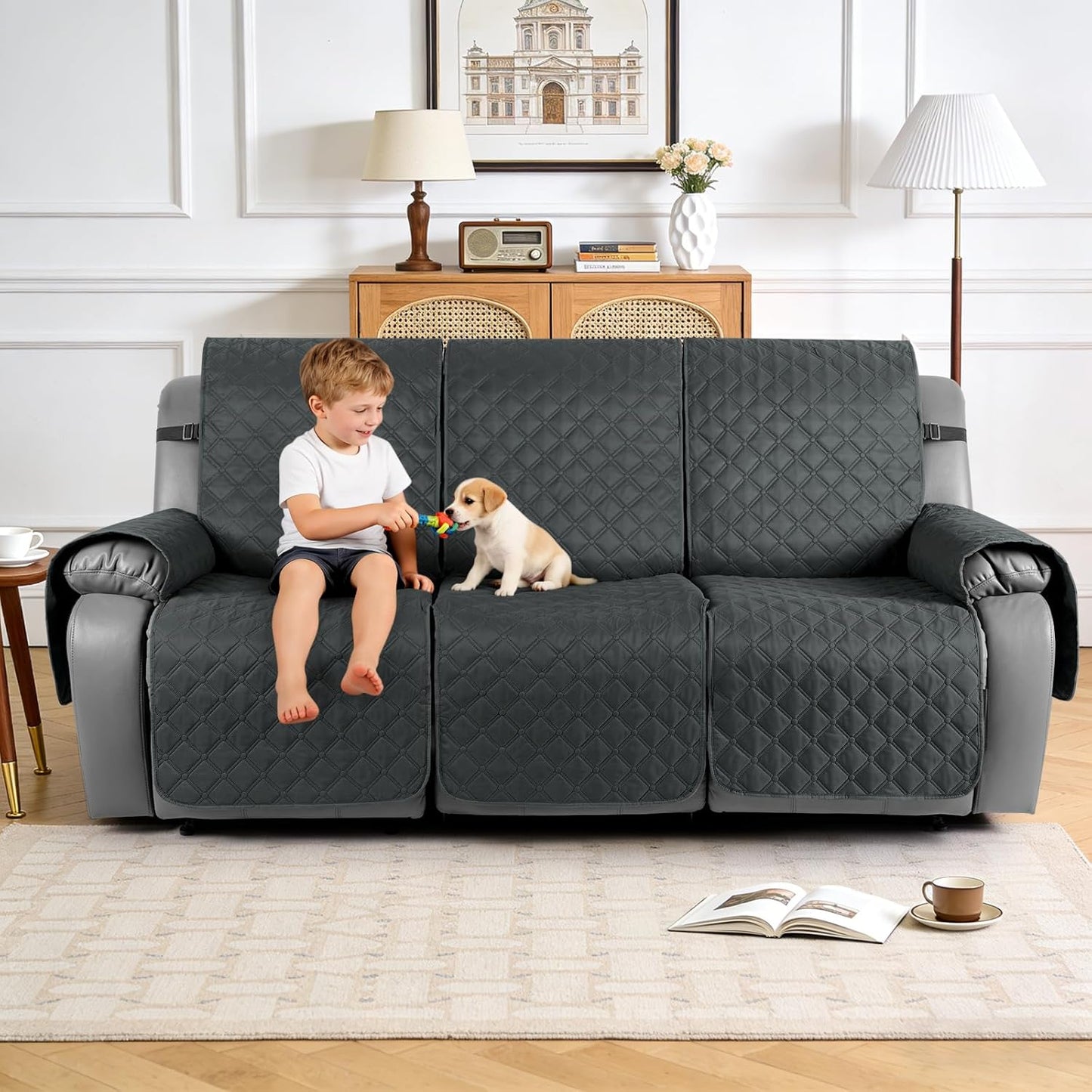 TAOCOCO 100% Waterproof 3-Seater Recliner Couch Cover with Leg Straps, Reversible Washable Furniture Protector for Pets & Kids