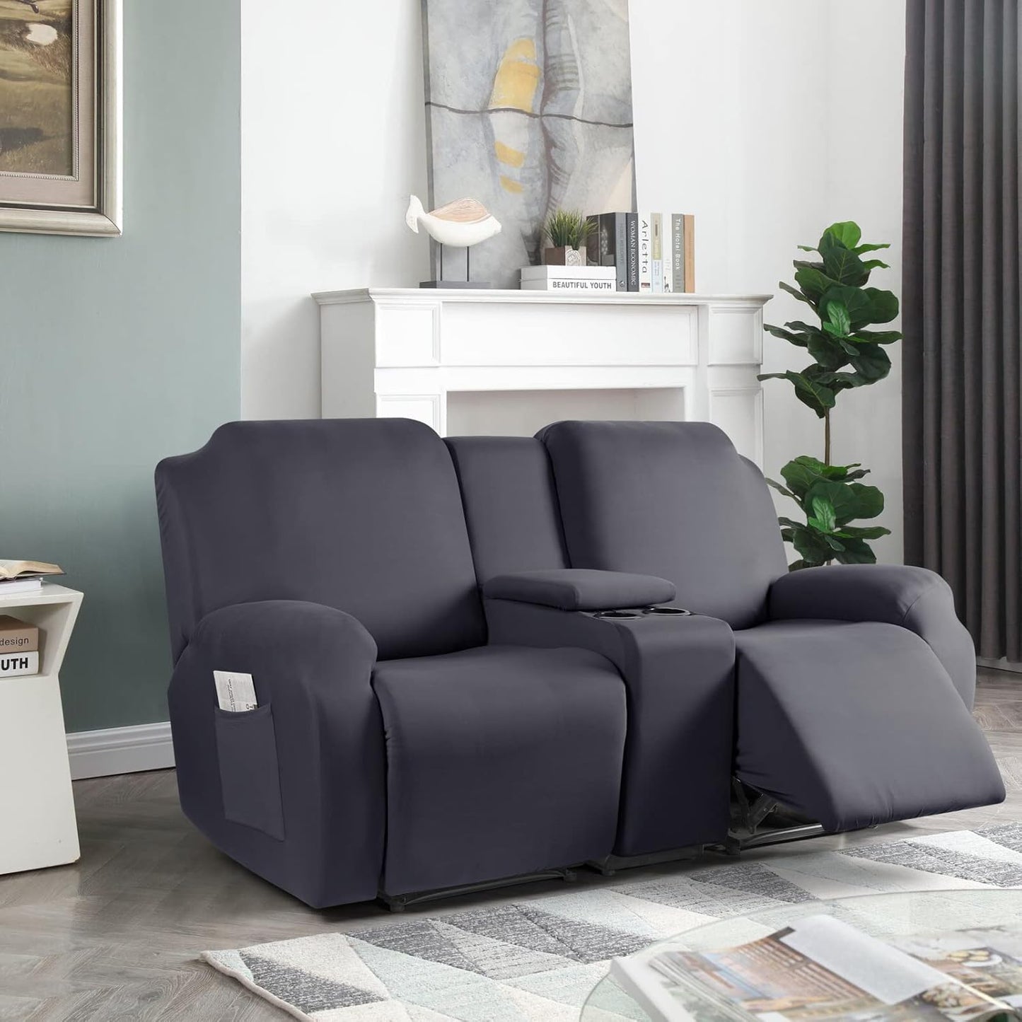 Stretch Recliner Loveseat Covers with Console 4 Piece Recliner Chair Covers