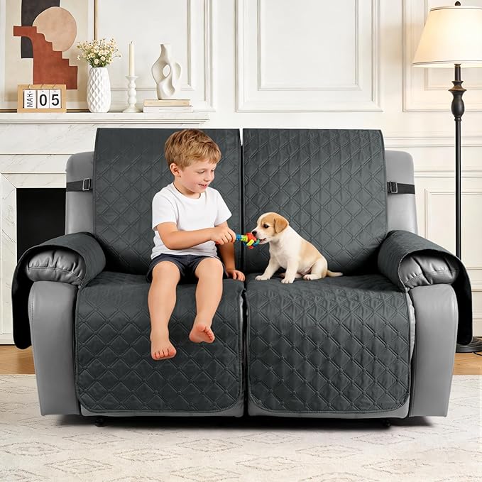 TAOCOCO 100% Waterproof 2-Seater Recliner Cover with Leg Straps, Reversible Washable Pet Sofa Protector