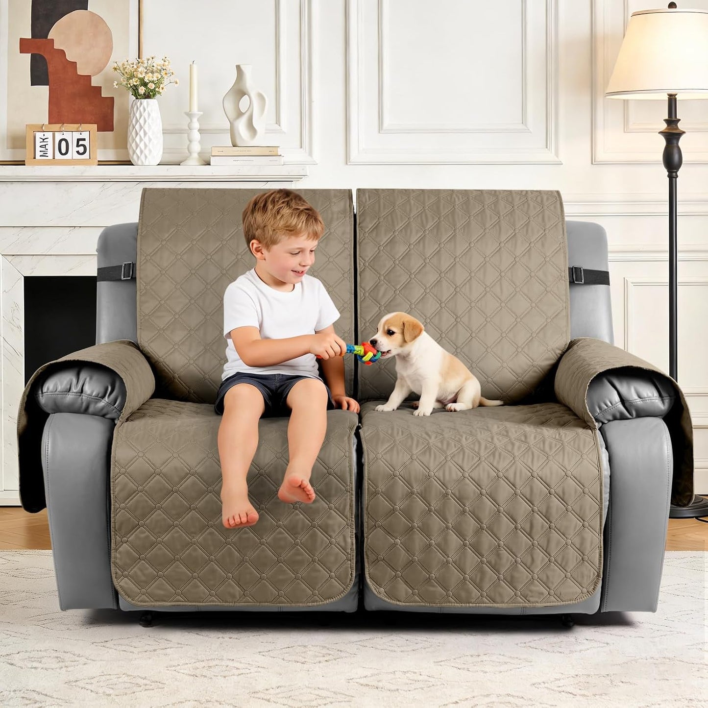TAOCOCO 100% Waterproof 2-Seater Recliner Cover with Leg Straps, Reversible Washable Pet Sofa Protector