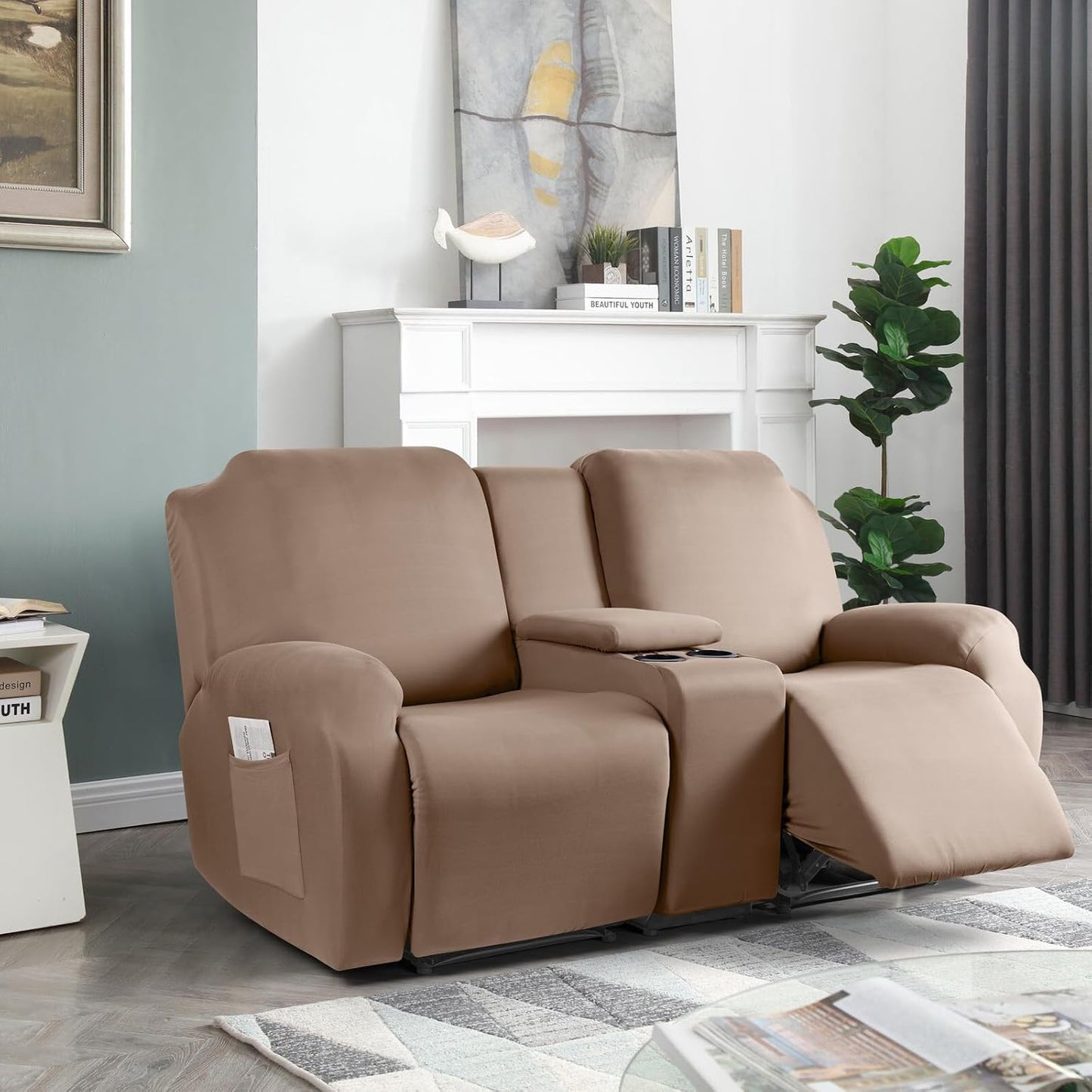 Stretch Recliner Loveseat Covers with Console 4 Piece Recliner Chair Covers