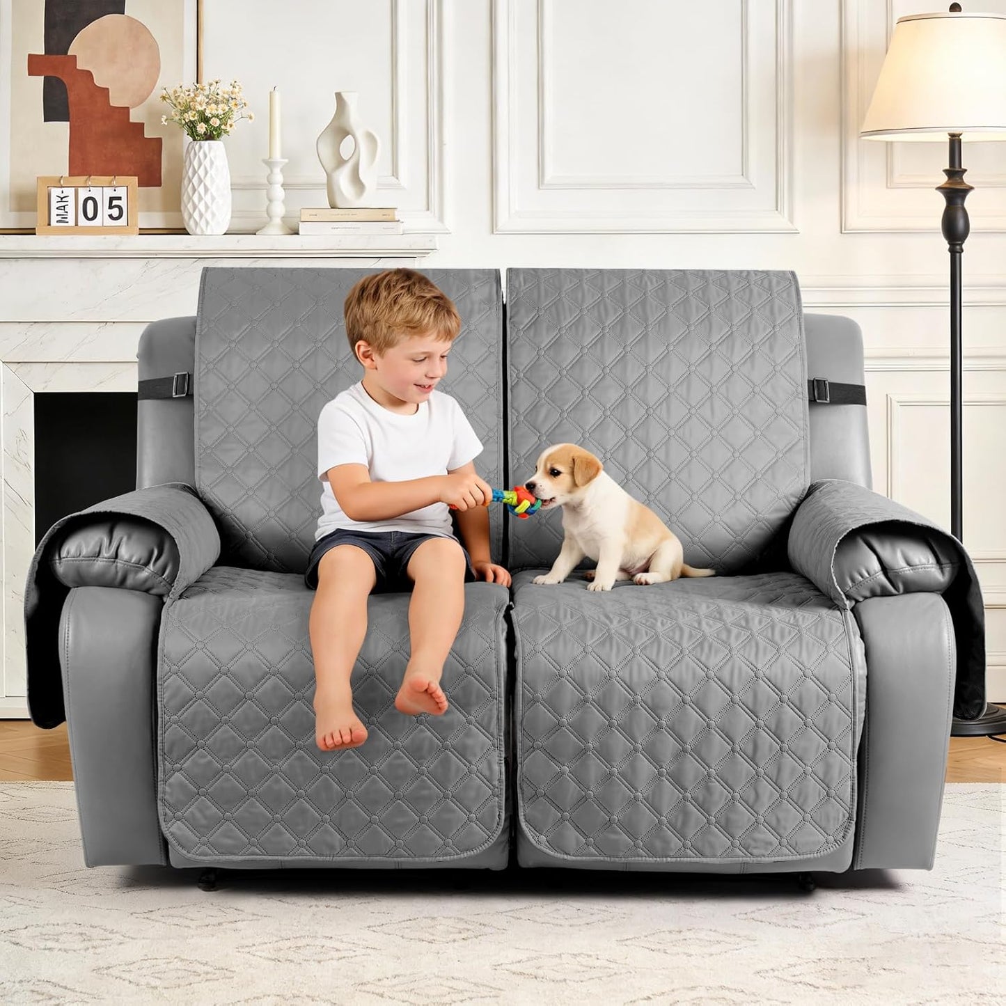 TAOCOCO 100% Waterproof 2-Seater Recliner Cover with Leg Straps, Reversible Washable Pet Sofa Protector