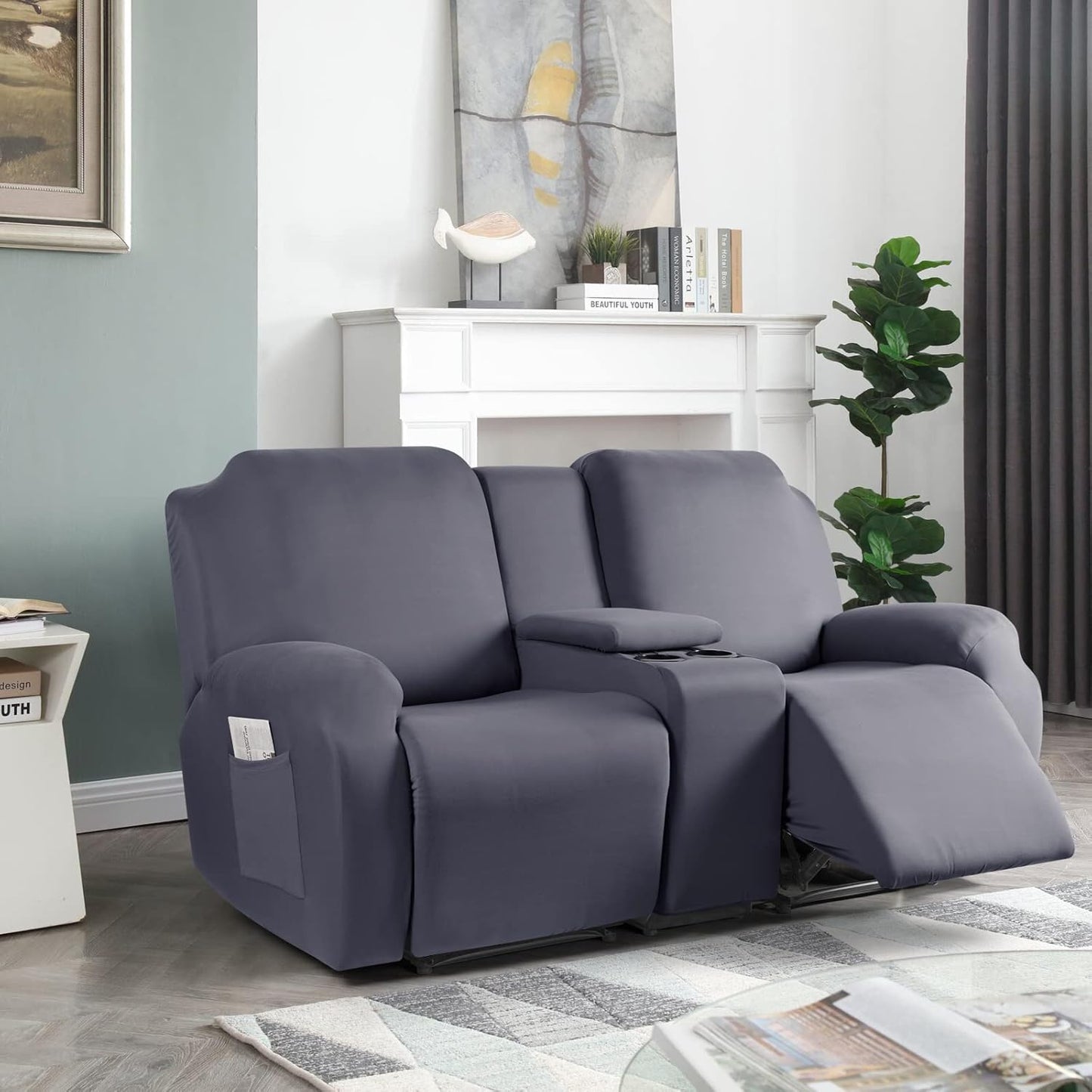 Stretch Recliner Loveseat Covers with Console 4 Piece Recliner Chair Covers