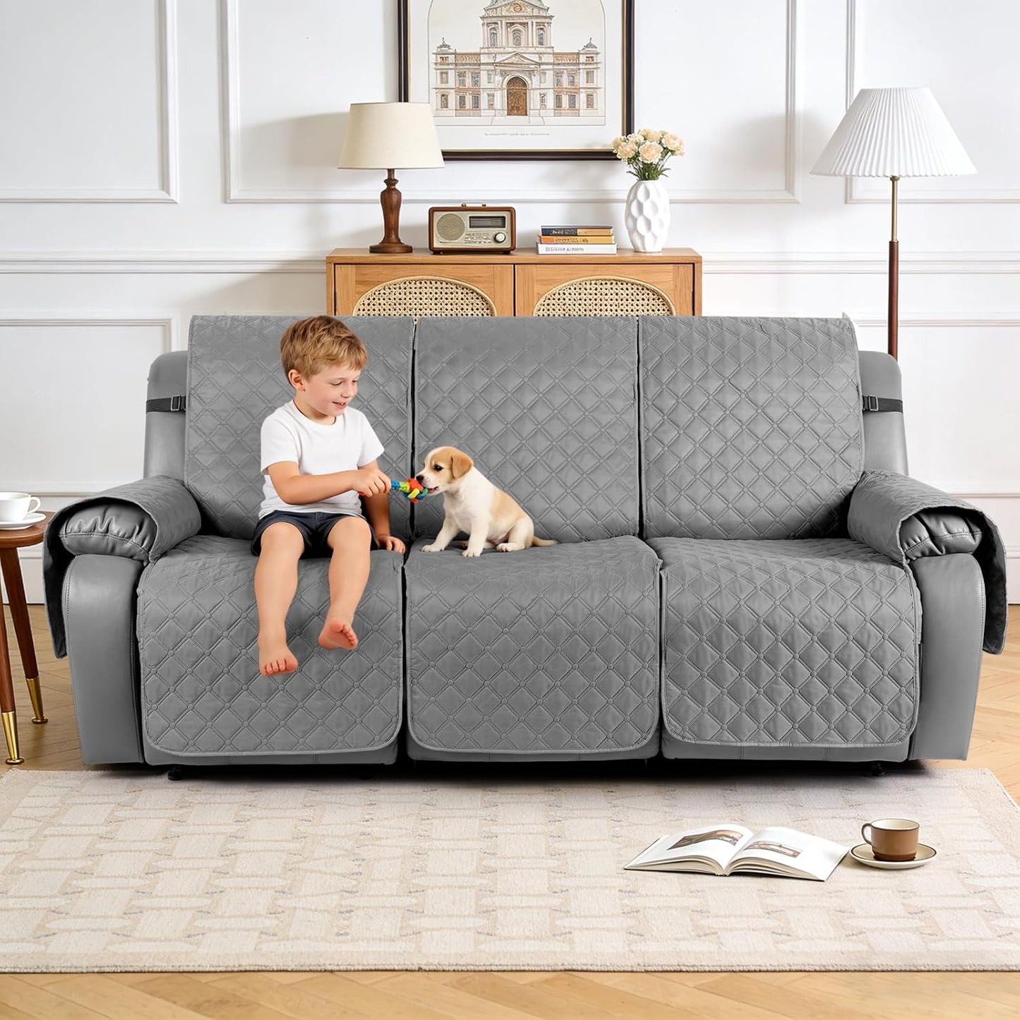 TAOCOCO 100% Waterproof 3-Seater Recliner Couch Cover with Leg Straps, Reversible Washable Furniture Protector for Pets & Kids