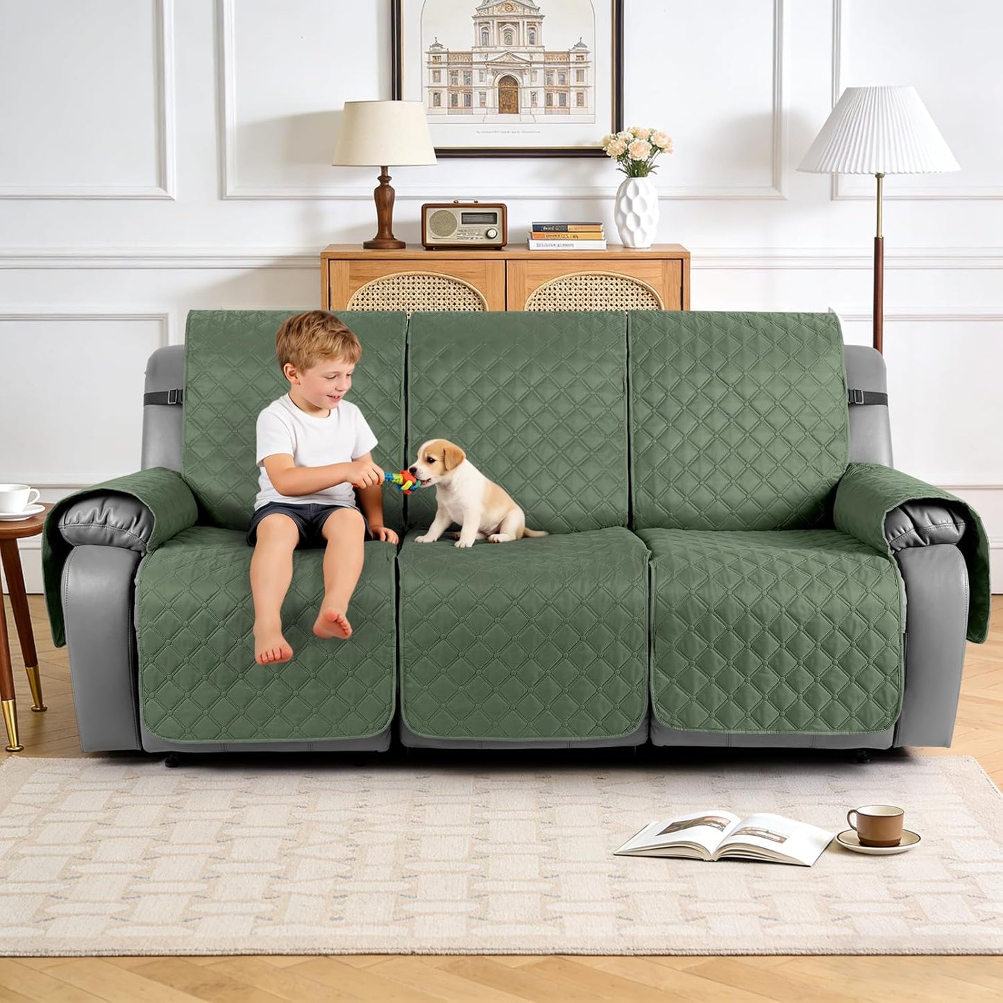 TAOCOCO 100% Waterproof 3-Seater Recliner Couch Cover with Leg Straps, Reversible Washable Furniture Protector for Pets & Kids