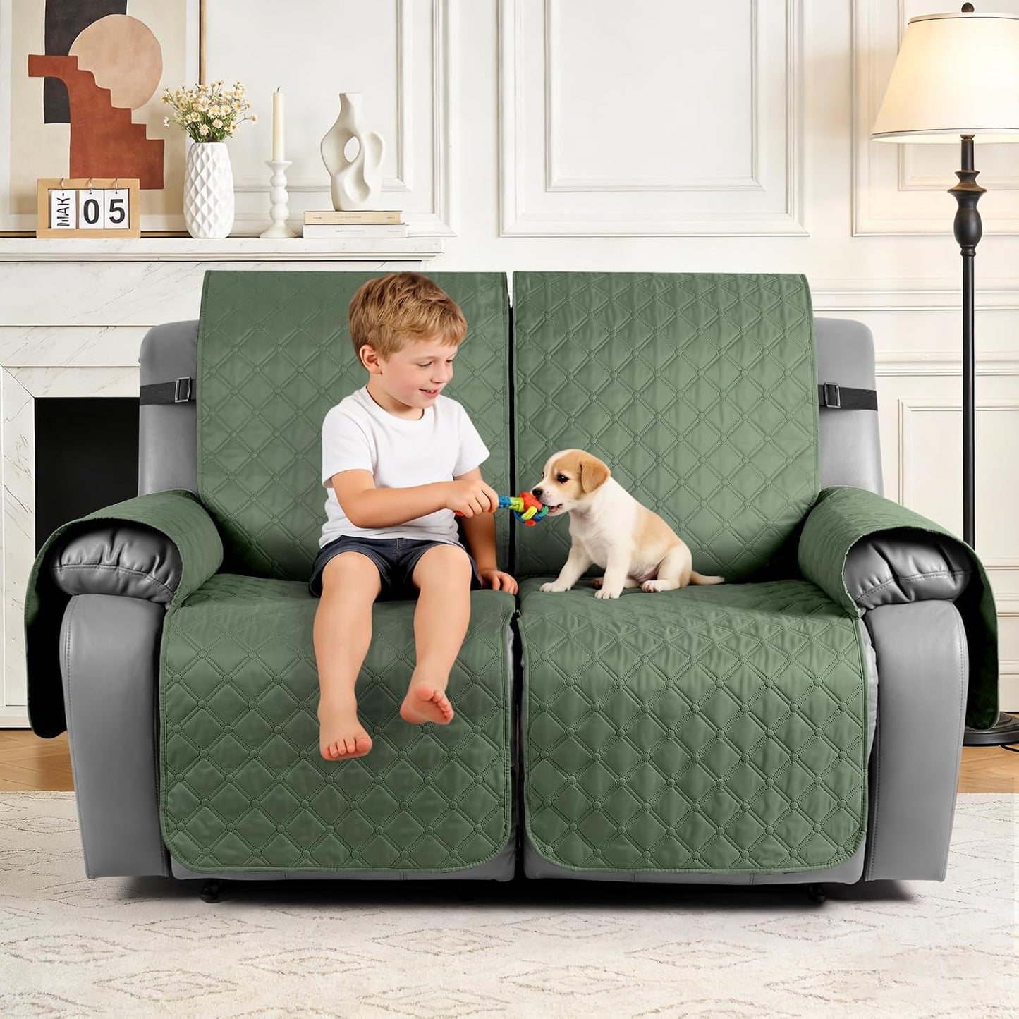 TAOCOCO 100% Waterproof 2-Seater Recliner Cover with Leg Straps, Reversible Washable Pet Sofa Protector