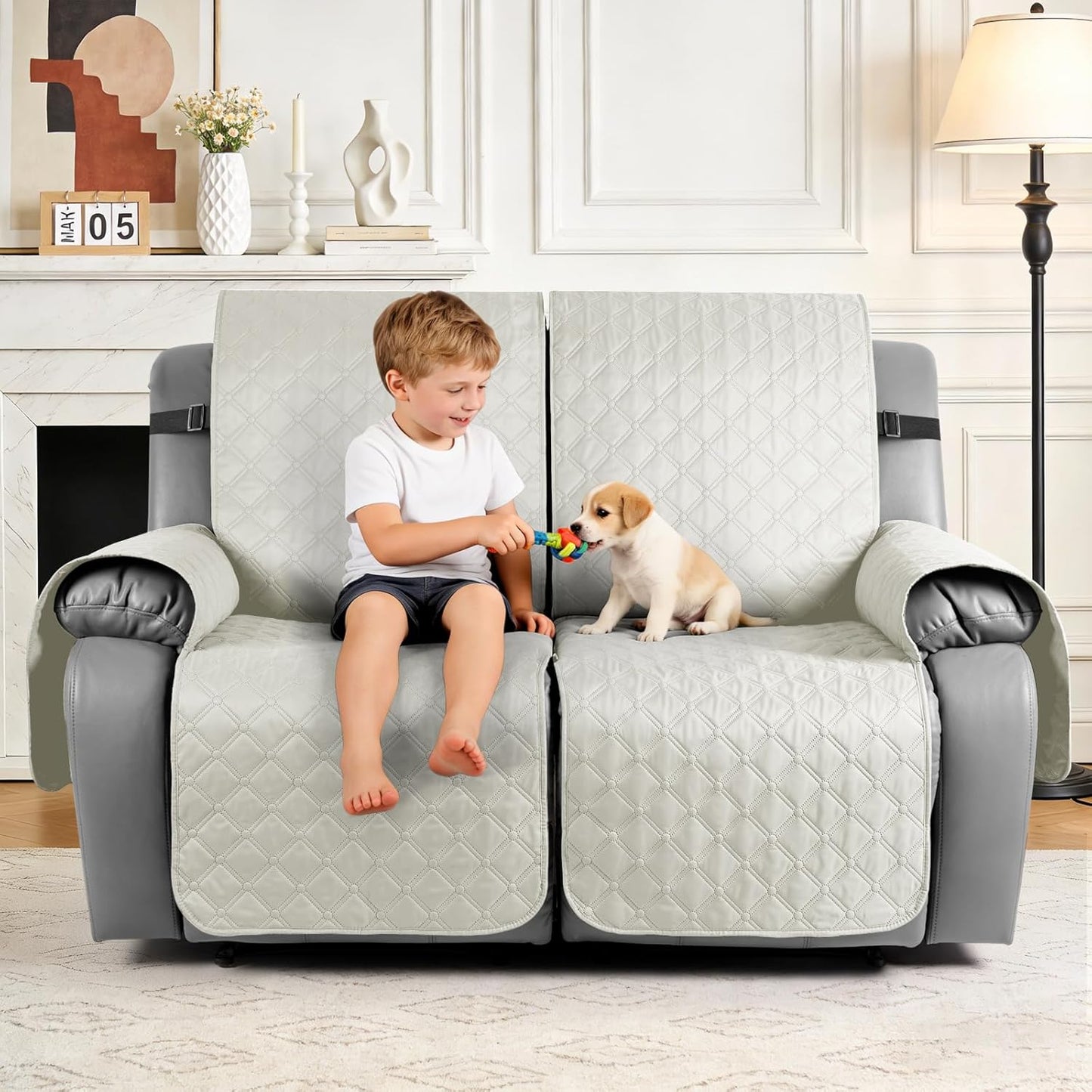 TAOCOCO 100% Waterproof 2-Seater Recliner Cover with Leg Straps, Reversible Washable Pet Sofa Protector